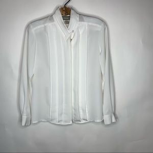 Vintage  White Pleat Front High Neck Blouse Sz 8